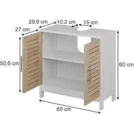 Vichy Vicco Waschbeckenunterschrank, Weiß, Holzwerkstoff, Rechteckig, 60x60x29.6 cm mit 2 geschlossenen Fächern