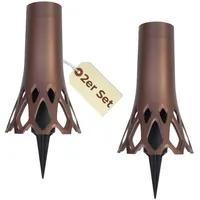GarPet 2er Set Grabvase mit Erdspieß Friedhofvase Grabschmuck Blumenvase Friedhof Steckvase Grab Vase zum stecken bronze 1,3 L Frostsicher