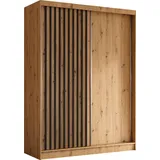 altdecor Kleiderschrank, Eiche Artisan, Schwarz, Holzwerkstoff, 160x216x61 cm, Schlafzimmer, Kleiderschränke