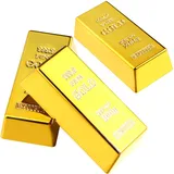 3 Stück Kunstschatz aus Kunststoff, goldene Ziegelsteine, Briefbeschwerer, Bühnenrequisite, Kindergeschenk, Partyzubehör, Bankspiel, 6,1 cm
