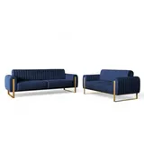 Fun Möbel Sofaset Designersofas VALERIE 3-2 in Stoff Elisa Velvet, Dunkelblau