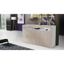 Vladon Sideboard 155 x 92 x 40 cm Weiß matt / Eiche sägerau / Braun