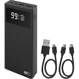 EMOS Powerbank BetaQ 20000mAh, 22,5 W Quick-Charge externer Akku/Ladegerät mit Passthrough und Display, 3X Output + 2X Input, inkl. Datenkabel USB/USB-C, Auto ON/Off, schwarz