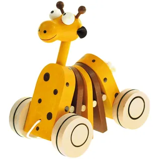 bino Mertens 90987 - Ziehtier Giraffe, Holz, Länge: 14 cm, Lauflern-Spielzeug