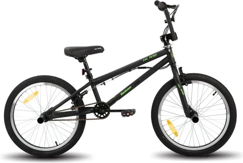 Hiland, 20 Zoll BMX-Fahrrad für Kinder und Jugendliche, Freestyle für Anfänger bis Profis, mit 360-Grad-Rotor und 4 Pegs, Schwarz