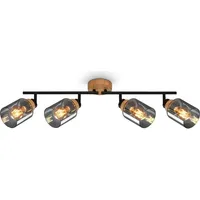 Briloner Spotlight, with wood, smoked glass, 4xE27/max.10W