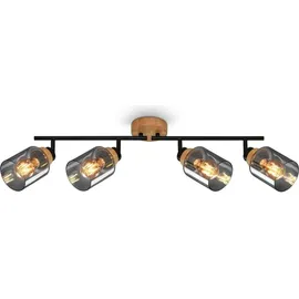 Briloner Spotlight, with wood, smoked glass, 4xE27/max.10W
