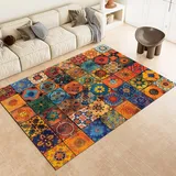 Generisch Waschbarer Teppich 80x150 cm Teppich, Wohnzimmer Mandala Stil Fliesen Kurzflor Teppich, Weiche Bunt Teppich für Schlafzimmer rutschfest Teppich Flauschiger Teppich