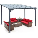 UNIONLINE Aluminium-Pavillon, 3 x 3 m, Wandmontage, Metallmarkisen, Pavillons, Hardtop-Dach, Pergola, Robuste Metall-Pergola Für Den Garten, Schwarz