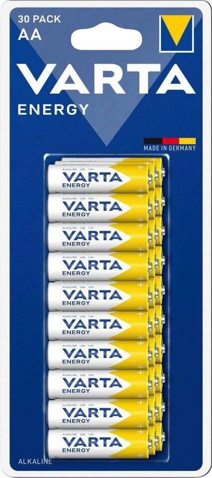Produktbild VARTA 30er Pack Energy AA Mignon LR6 Alkaline - Made in Germany Batterie, LR06 (30 St) gelb|weiß