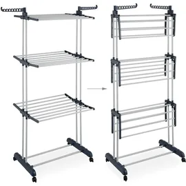 Relaxdays Turm Wäscheständer rollbar grau/weiß