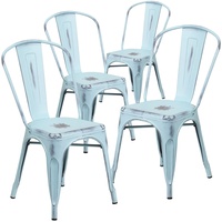 Flash Furniture Stapelstuhl für den Innen- und Außenbereich, Metall, 4 Stück, Grün/Blau