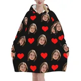 ZYHJJ Personalisierte Tragbare Decken Hoodie,Hoodie Decke mit Ärmeln,Flanell Sweatshirt Decke,Individuelles Gesichtsfoto,für Erwachsene, Männer und Frauen, Einheitsgröße mit Tasche
