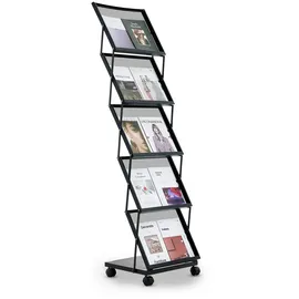 Vevor faltbarer Prospektständer Zeitschriftenständer mit 5 Taschen, rollbarer Literaturständer Kataloghalter Schrägsteller, Buchständer Bodenaufsteller für Messe, Büroshows, Ausstellung