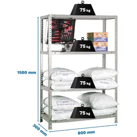 Proregal Lagerregal Metall 150x80x30cm Grau 4 Fachböden