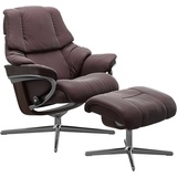 Stressless Stressless® Relaxsessel »Reno«, (Set, Relaxsessel mit Hocker), mit Hocker, mit Cross Base, Größe S, M & L, Holzakzent Wenge, rot