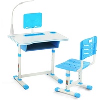 OULENBIYAR Kinderschreibtisch höhenverstellbar (Set), mit Lampe, Stuhl und Schublade, Schülerschreibtisch Jugendschreibtisch blau