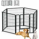 Aufun 6-Gitter Freilaufgehege Welpenauslauf faltbares Tierlaufstall, Automatische Verriegelung, Laufgitter Welpenfreigehege Hundegehege mit Tür für Hunde, Kaninchen, Kleintiere, Katze, je 80x80cm