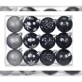 Inge‘s Christmas Decor 12 Weihnachtskugeln 6cm Kunststoff Christbaumkugeln Weihnachtsbaumkugeln schwarz