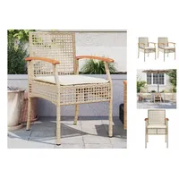 vidaXL Gartenstühle mit Kissen 2 Stk. Beige Poly Rattan Akazienholz