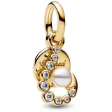 Pandora Moments Sonnenaufgang Medaillon Charm aus 14 Karat Vergoldetem Sterling Silber mit Zirkonia und Kunstperle, Kompatibel Me und Moments Anhänger, 763891C01