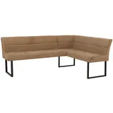 Mendler Eckbank HWC-O81, Esszimmerbank Bank, Öko-Tex (310g/m2) Chenille Stoff/Textil Metall 210x159cm ~ hellbraun
