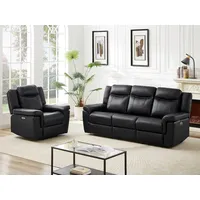 vente-unique Couchgarnitur Leder mit elektrischer Relaxfunktion 3+1 - Schwarz - KENNETH