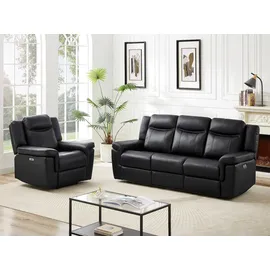 vente-unique Couchgarnitur Leder mit elektrischer Relaxfunktion 3+1 - Schwarz - KENNETH