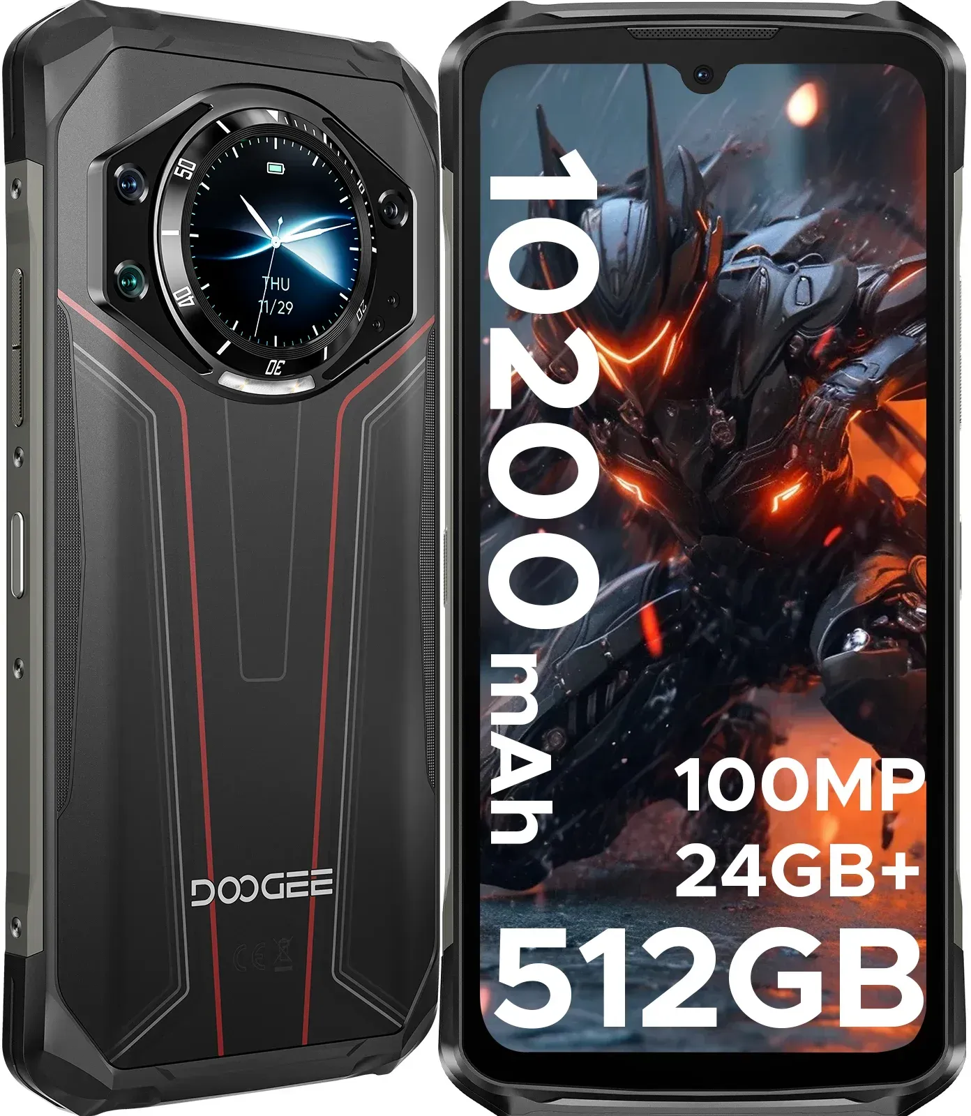 Robustes Doogee S119-Smartphone, 6,72 Zoll FHD+ IPS-Bildschirm, 8 GB RAM, 512 GB, ROM, 100 MP, Ai-Hauptkamera, 10200 mAh Akku, 33 W, Android 14 NFC