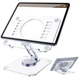 Tablet Ständer für Schreibtisch, Stabile Tablet Halter Acryl iPad Ständer mit 360 Grad drehbarer Basis, Multi-Winkel Einstellbar und Faltbar Universal Unterstützt 4-13,3 Zoll Tablet, Telefon, Kindle