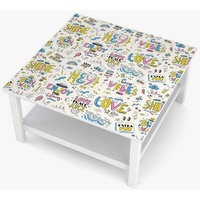 MyMaxxi Möbelfolie MyMaxxi - selbstklebende Tischfolie Glücklich bunt mehrfarbig kompatibel mit Ikea Lacktisch Kunst Malerei Cartoon Zeichnung Möbelfolie Aufkleber - blasenfrei zu verkleben 50 cm x 50 cm