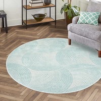 carpet city Teppich Kurzflor Wohnzimmer - Mint-Grün - 120 cm Rund - Friseé mit 3D-Effekt - Kreisförmiges Muster für Schlafzimmer Flur Esszimmer