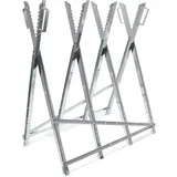 Wiltec Sägebock verzinkt klappbar, 80x80x79 cm, mit 4 Haltern, Haltegriffen und Zahnung, Holzschneidebock als Sägehilfe, bis 150 kg