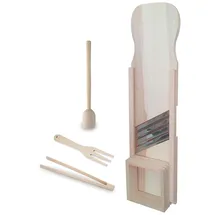 Kerazo 4-teiliges Gemüsehobel-Set aus Buchenholz, inkl. Stampfer, Zange, Gabel, Antibakteriell. Ideal für die Herstellung von Sauerkraut und fermentiertes Gemüse (90x24 cm)