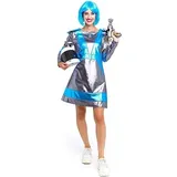 Partilandia Astronaut Kostüm für Damen, dunkelsilber und blau, Größe L