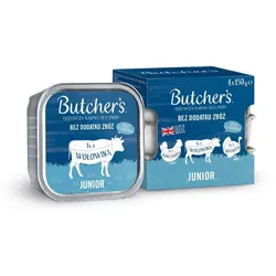 BUTCHER'S Original Junior Gemischte Geschmacksrichtungen 4x150 g Hühner-, Rinder- und Putenpastete für Welpen