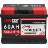 LANGZEIT lead acid, Autobatterie, Kompatibel mit PKW, 60AH 12V 550A/EN Starterbatterie +30% mehr Leistung ersetzt Batterie 55AH 53AH 54AH 56AH 61AH 62AH