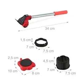 Relaxdays Möbelheber und Möbelroller Set, Transportrollen Möbel, bis 150 kg, drehbar, 8 Aufsätze, Möbelverschieber, rot/schwarz