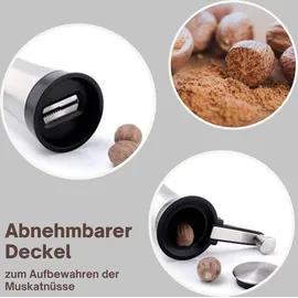TOPANBIETER 999 Muskatmühle Edelstahl Gewürzmühle, ausklappbare Kurbel, Aromaverschlusskappe, integrierter Aufbewahrungsbehälter für 3-4 Musk...