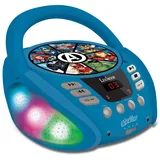 Lexibook, The Avengers, Bluetooth-CD-Player für Kinder, tragbar, mehrfarbige Lichteffekte, Mikrofon, Aux-in-Buchse, AC- oder batteriebetrieben, Mädchen, Jungen, Blau/Grau, RCD109AV