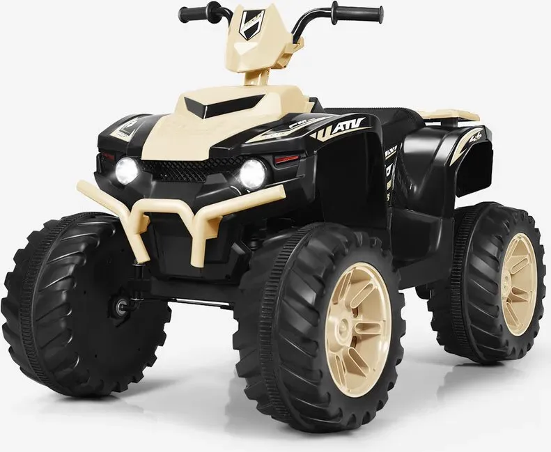12V Elektrisches Kinder-ATV, Quad mit Musik und LED-Lichtern, batteriebetrieben, bequemer Sitz, Maße 104 × 67 × 74 cm, ockerfarben