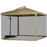 Outsunny Ampelschirm, 296 x 296cm Sonnenschirm mit Netzseiten, Neigbarer Marktschirm, Gartenschirm für Terrasse, Balkon, Beige Polyester B/H/L: ca. 296x272x296 cm - beige