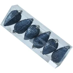 Christbaumschmuck Baumschmuck Tannenzapfen bruchfest glitzernd 8cm blau 6St.
