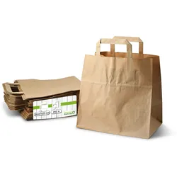 greenbox - Tragetaschen aus Recyclingpapier L, 26 x 17 x 25 cm, braun, breiter Boden  , 250 St.