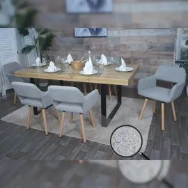 Mendler 6er-Set Esszimmerstuhl HWC-A50 II, Stuhl Küchenstuhl Polsterstuhl, Holz Stoff/Textil Bouclé (450g/m2) grau