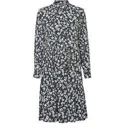 A-Linien-Kleid INSPIRATIONEN "Druck-Kleid", Damen, Gr. 44, Normalgrößen, beige (schwarz, ecru, gemustert), 100% Viskose, gemustert, knielang, Rundhals, Langarm, Kleider