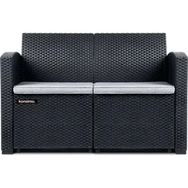 Konsimo Gartenmöbel-Set (2 1 1 Stück) "HORILES", Grau, Rattan, Modern, 2+1+1+st | 120x76x61,5cm/67,6x76x61,5cm/72x38x52cm - Grau