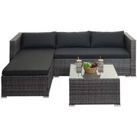 Mendler Poly-Rattan Garnitur HWC-F57, Balkon-/Garten-/Lounge-Set Sofa Sitzgruppe ~ grau, Kissen dunkelgrau ohne Deko-Kissen