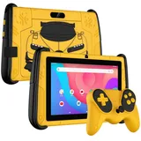 PRITOM 7" Android 12 Tablet für Kinder, 4 GB RAM 64 GB ROM, Kindersoftware vorinstalliert, WLAN, mit cooler Hülle in Sportwagenform, Gelb - Gelb