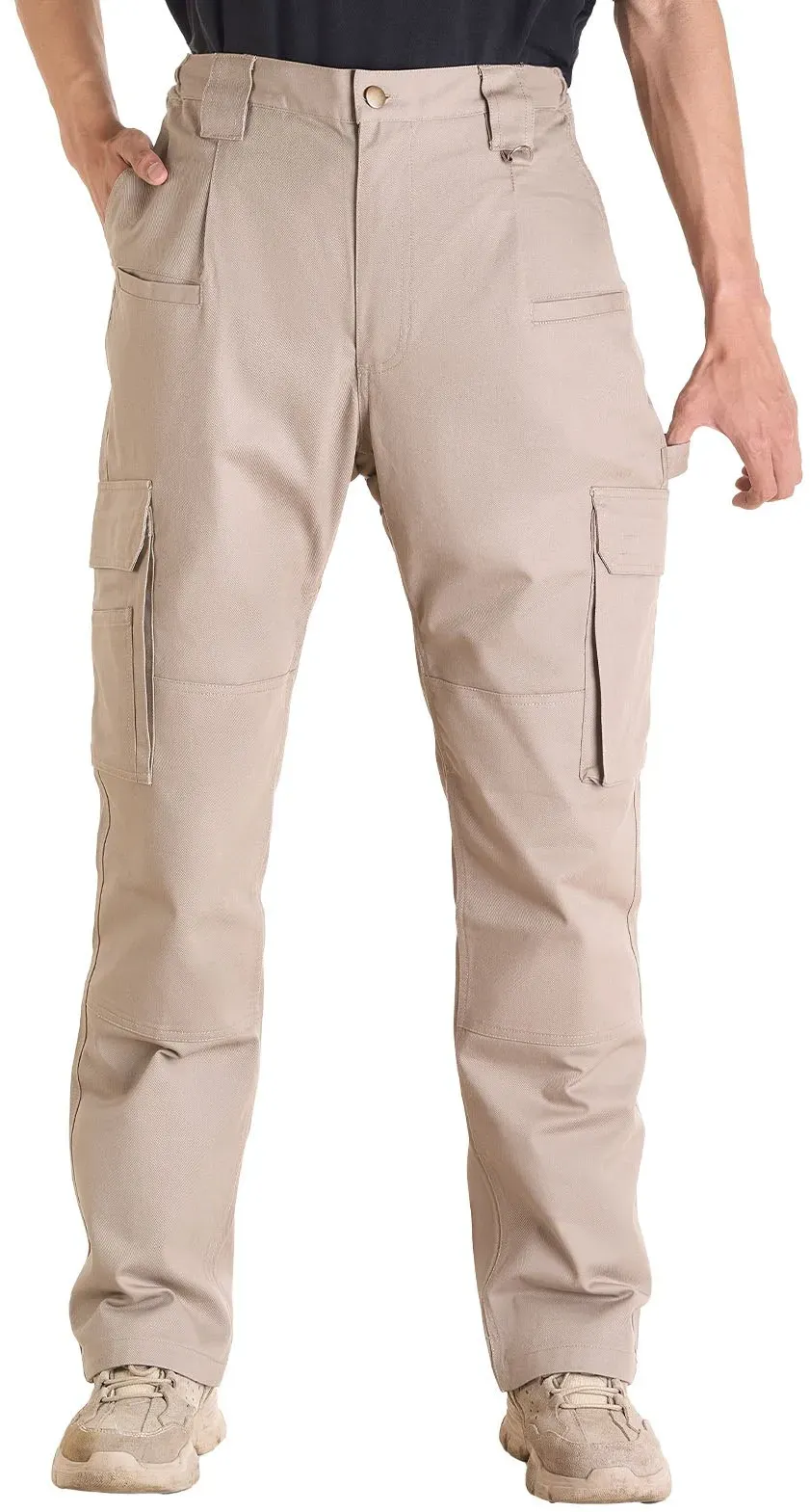 VEVOR Flammhemmende Hose für Herren, Größe XXL, Herren-Cargohose aus Baumwolle, flamm- & reißfest, mit mehreren Taschen, elastischer Taille, Arbeitshose für Schweißer, Freizeitausflüge, Khaki